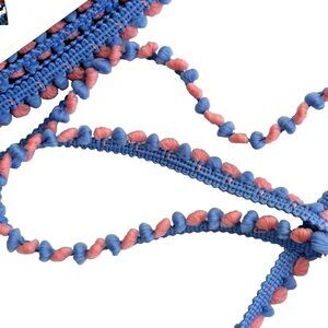 Light Blue & Pink Pom Pom Ball Fringe Fabric Trim 5 Yards 1/2" Wide